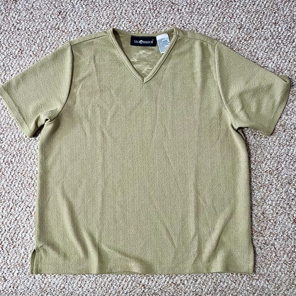 Sag Harbor green V-neck short sleeve blouse